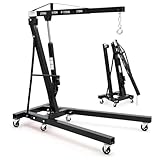 Hipicute 2-Ton Folding Engine Hoist Cherry Picker 4400 Lb Capacity Hydraulic Shop Crane with Telescoping Boom 6 Caster Wheels for Automotive Repair Garage Use Includes Hitch and Storage Stand Black