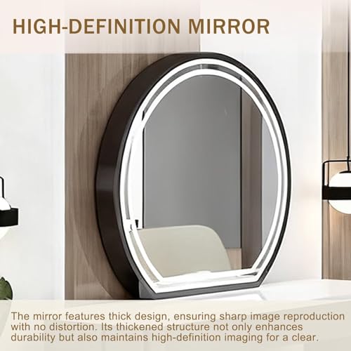 HHEvergreenEnsemble Black Beauty Salon Station for Hair Stylist (Adjustable Chair)(Round HD LED Mirror)(Desk & Storage Cabinet), Barber Station with Modern Minimalist Style - Image 3