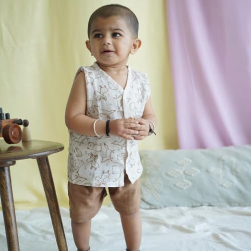 Image of The Boo Boo Club Muslin Jhabla and Short Set GOTS Certified Organic Cotton | Short Sleeve Snap Button Vest | Summer Wear Set | Printed Jhabla with shorts