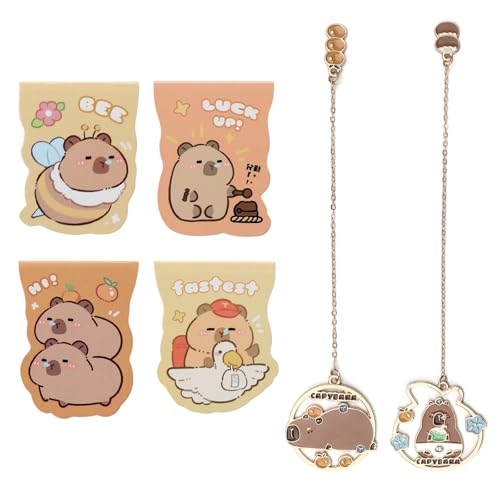 Capybara, 6 segnalibri, set di segnalibri per la scuola Capybara, 4 segnalibri magnetici e 2 segnalibri in metallo con catena ciondolo per gli amanti dei libri, lettori e donne e uomini