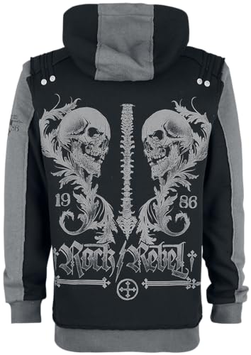 Felpa Jogging Di Rock Rebel By Emp - Black Hooded Jacket With Rock Rebel And Skull Prints - M A 5XL - Uomo - Nero - 3