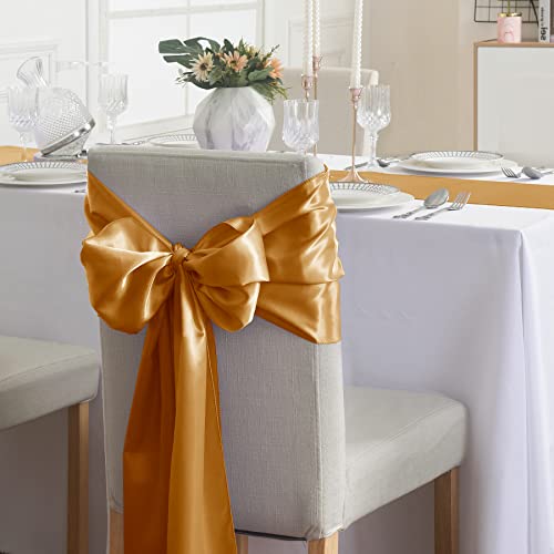 Flohar 6Pack Table Runner 12 X 108 Inches Satin Silk Table Runner For Wedding, Birthday Party, Banquets, Graduations Decoration, Fit Rectange And Round Table-Gold #TOP5
