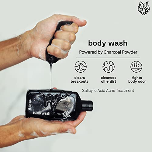 Black Wolf Shower Bundle For Oily Skin - 4Pc Bundle- Includes Body Wash, Face Wash, Facial Scrub And Oil-Free Moisturize- Charcoal Powder And Salicylic Acid Reduce Acne Breakouts And Cleanse Your Skin #TOP2