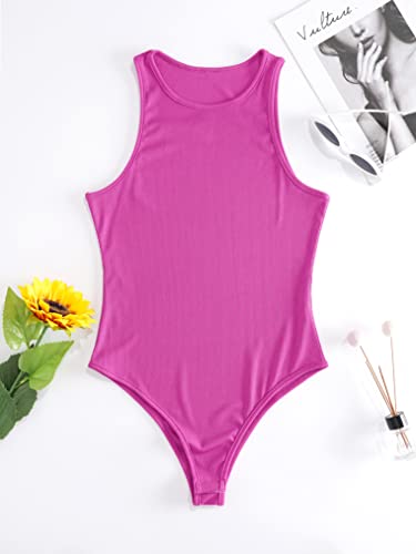 Yeahdor Women Sleeveless Ballet Bodysuit Gymnastic Yoga Workout Sport Leotards Tight Stretchy Jumpsuit Unitard Hot Pink Large #TOP2