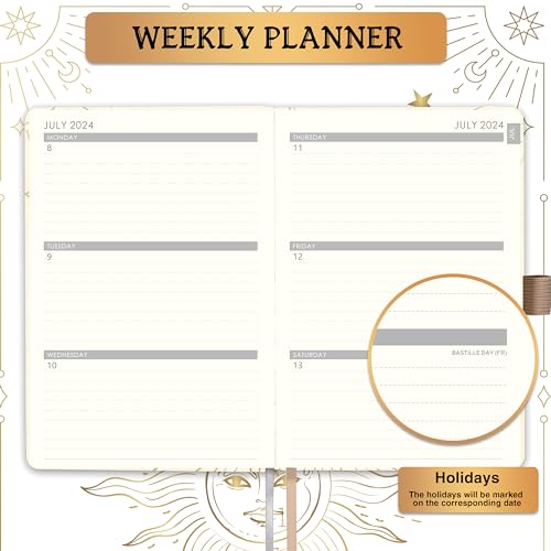 2024-2025 Planner - Academic Weekly Monthly Planner 2024-2025, July 2024 - June 2025, 5.75\" x 8.25\", Faux Leather Planner 2024-2025, Back Pocket with 40 Notes Pages - Seashell Gold