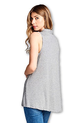 Women's Sleeveless Extra Soft Viscose Made from Bamboo Layering Casual Cardigan Vest - Made in USA (Large, Grey)