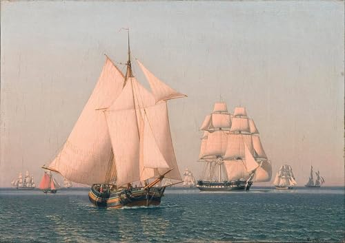 Affiche peinture navires sous voiles Eckersberg pour décoration de salon lumineux