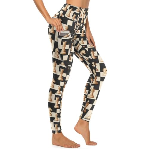 Legging vintage imprimé échecs style rétro et poches latérales pratiques