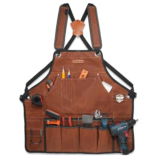 WELKINLAND 11-Pockets Waxed-Canvas Tool Apron, Heavy-Duty Woodworking Apron | Easy-Access Carpentry Aprons For Men, Fully-Adjustable Wood Shop Apron, Comfy Work Shop Aprons For Men, Canvas Tool Apron