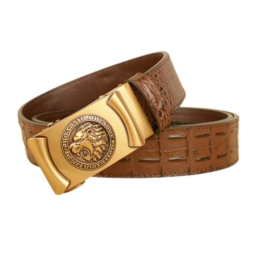 Men's Croc Embossed Belt With Lion's Head Slide Buckle - Adjustable Ratchet Closure, Easy Click-in Place3