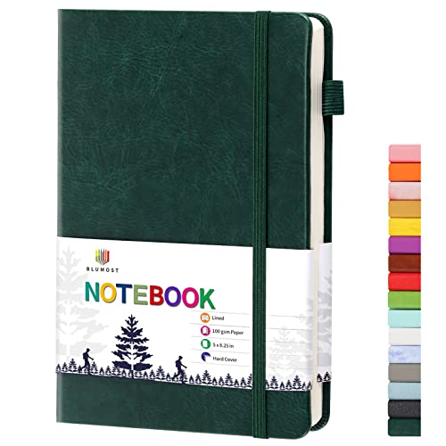 Blumost Lined Journal Notebooks With Pen Loop, Hardcover Notebook Journal For Work, 100Gsm Premium Thick Paper With Inner Pocket, Medium 5"X8.25", (Dark Green) #TOP22