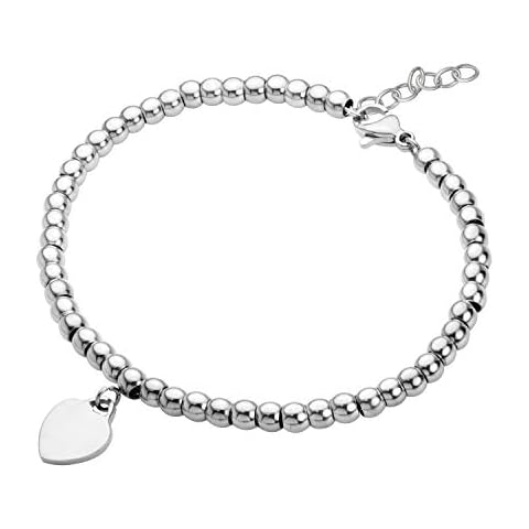 555Jewelry Womens Stainless Steel Metal Love Heart Pendant Charm Beaded Ball Delicate Adjustable Delicate Cute Fashion women Gift Bangle Accessory Jewelry Link Bracelet, Silver Cover