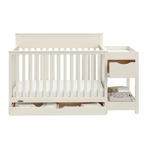 Image of Graco Shiloh 5-in-1 Convertible Crib & Changer with Drawer - GREENGUARD Gold Certified Baby Crib Crafted from Wood, Converts to Toddler Bed, Daybed, and Full-Size Bed (Frosted Oat)