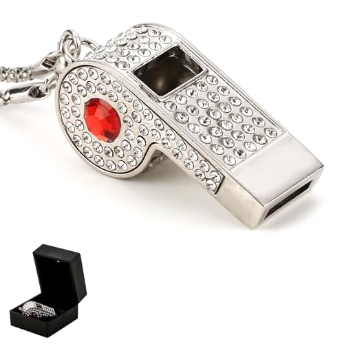 Silbato de Metal con Pedrería y Cadenita Ajustable miniatura 1