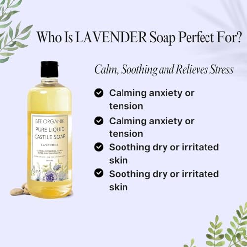 Image of Pure Liquid Castile Soap Lavender | Multi-Purpose Hand Body Hair Home | Baby and Pet Safe | Natural Organic Safe 495ml
