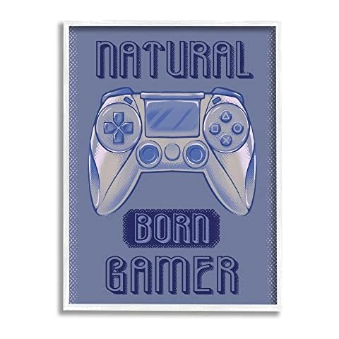 Stupell Industries Natural Born Gamer Text Saying Blue Gaming Controller, Design by Ziwei Li Cover