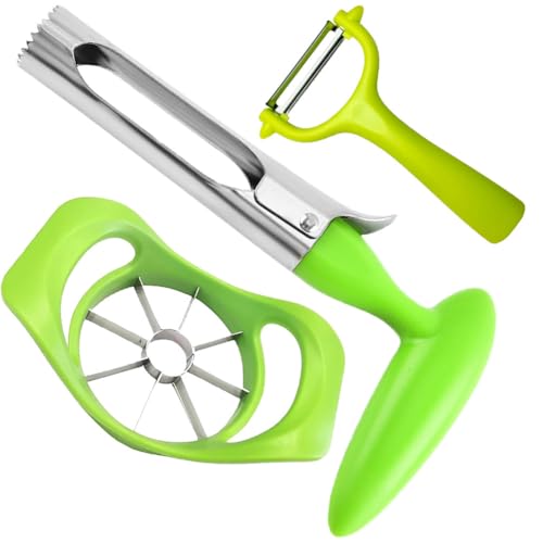 Cortador de Manzanas, Cortador de Frutas,Pelador Universal, Cortador de Frutas Acero Inoxidable Descorazonador de Manzana, Robusto y afilado para ensaladas y fruteros - fácil de limpiar