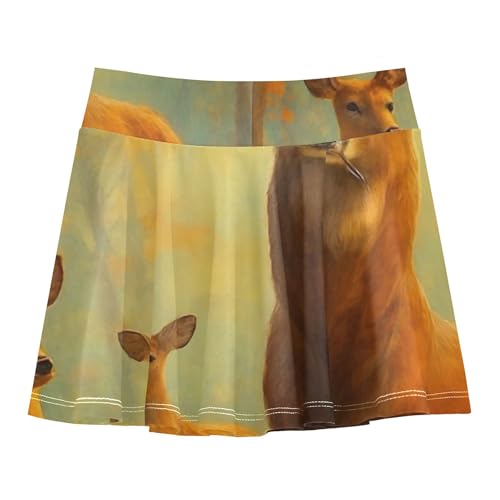 Joisal Kids Tennis Skirts Deers Forest Autumn Orange Girls Skorts Athletic Shorts Children Girl Skort 4t2
