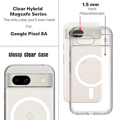 Image of Back Case Cover Compatible for Google Pixel 8A Case, Hard Case with Magnetic Wireless Charging Wireless Charging, PC + TPU Hybrid Technology, Raised Camera Protection (Clear)