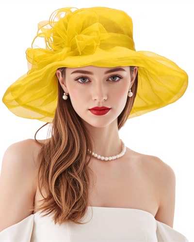 Kentucky-Derby hat Fascinator Hats for Women 2026 Floral Tea Party Hats Bridal Church Wedding Headwear Yellow One Size