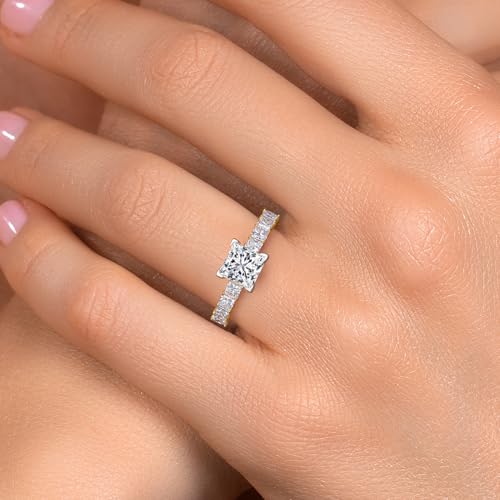 2.50 Cttw IGI Certified Lab Grown Diamond 14K 2-Tone Gold Engagement Ring for Women | Center Diamond: 1.50 Ct Princess Cut | E-F Color | VS1-VS2 Clarity | Available In Size 5, 6, 7, 8, 93