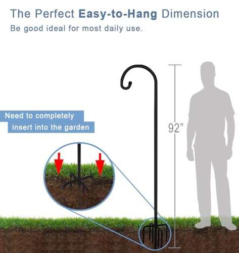 Image of Artigarden 92 inch Outdoor Shepherd Hook with 7 Prong Base (2 Packs), Adjustable Heavy Duty Garden Hanging Stake for Bird Feeder Solar Light Plant Hanger Wedding Decor, Matte Black