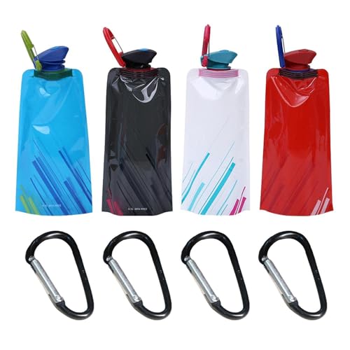 HDGSAFD 4 Bolsas de Agua Plegables Con Mosquetones - Accesorios Para Senderismo, Camping y Viaje