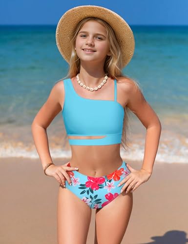 Image of Queenstyle Girls Swimsuits Bikini Set Kids Cutout Bathing Suit Bikini Top Two Piece Girls' Swimwear