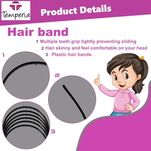 Image of TEMPERIA (3 pcs) Hair Band For Girls Women & Kids - Stylish & Fancy Hairband Headband Cute Accessories - Black