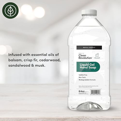 Image of Clean Revolution Liquid Gel Hand Soap Refill with Real Essential Oils - Sulfate-Free Gel Hand Wash, Moisturizing Bulk Refill, Non-Toxic Formula, Made in the USA (Forest Escape) 64 Fl Oz