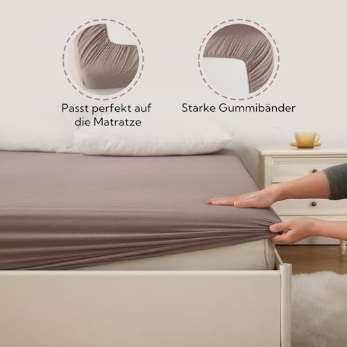 SOULFUL Spannbettlaken 90x190cm, 100% Gewaschene Baumwolle Kaffee Dunkel – Ansicht 4