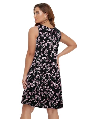 Image of BELAROI Women Casual Summer Beach Dresses Plus Size Sundress V Neck Pockets Swing Tank Dress Cover Ups