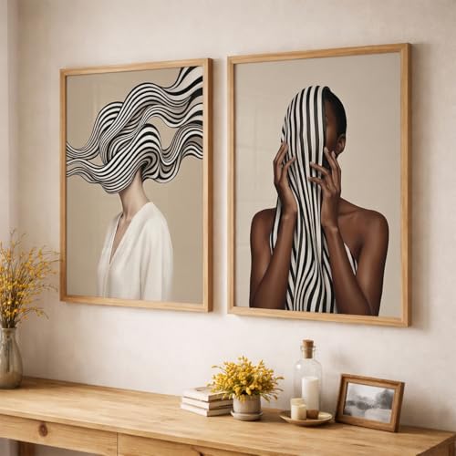 Image of TheMakerly Modern Art Wall Painting Set of 2 for Living Room | Premium HD Printed Wall Frames for Bedroom, Office & Home Decor | Minimalist Contemporary Wall Art (Ready to Hang) (M.9, 10x13 inches)