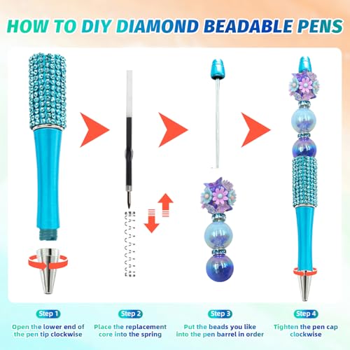 Image of 150 Pcs DIY Diamond Beadable Pen Kit - 50 Plastic Rhinestone Beaded Pens Bulk with Refills & Bags - Fancy Cute Glitter Pens for Crafting, Students & Teachers - School Supplies (Blue)