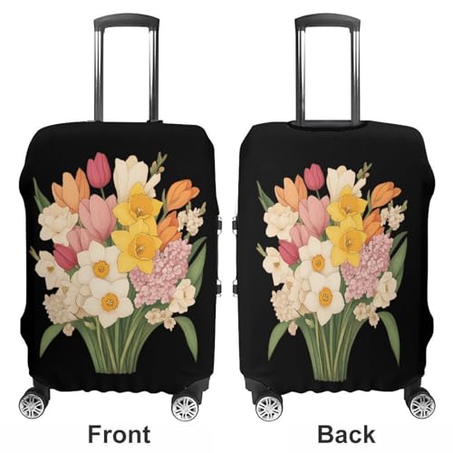 Daffodils Tulips And Hyacinths Flowers Travel Luggage Cover for Suitcase 19-32 Inches Elastic Washable Baggage Protector3