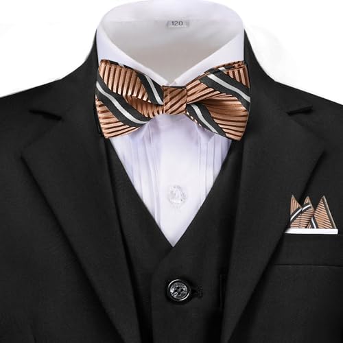 DHTS Boys Bow Tie Striped Neckties and Pocket Square Set Ties for Kids Age 6-16 Wedding Party School Christmas Easter4