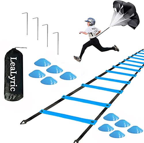 Lealyric Speed Agility Training Set For Working Out Includes Running Parachute,Adjustable Agility Ladder,Disc Cones,Steel Stake With Carrying Bag,Improve Your Speed And Balance-Blue 1 #TOP2