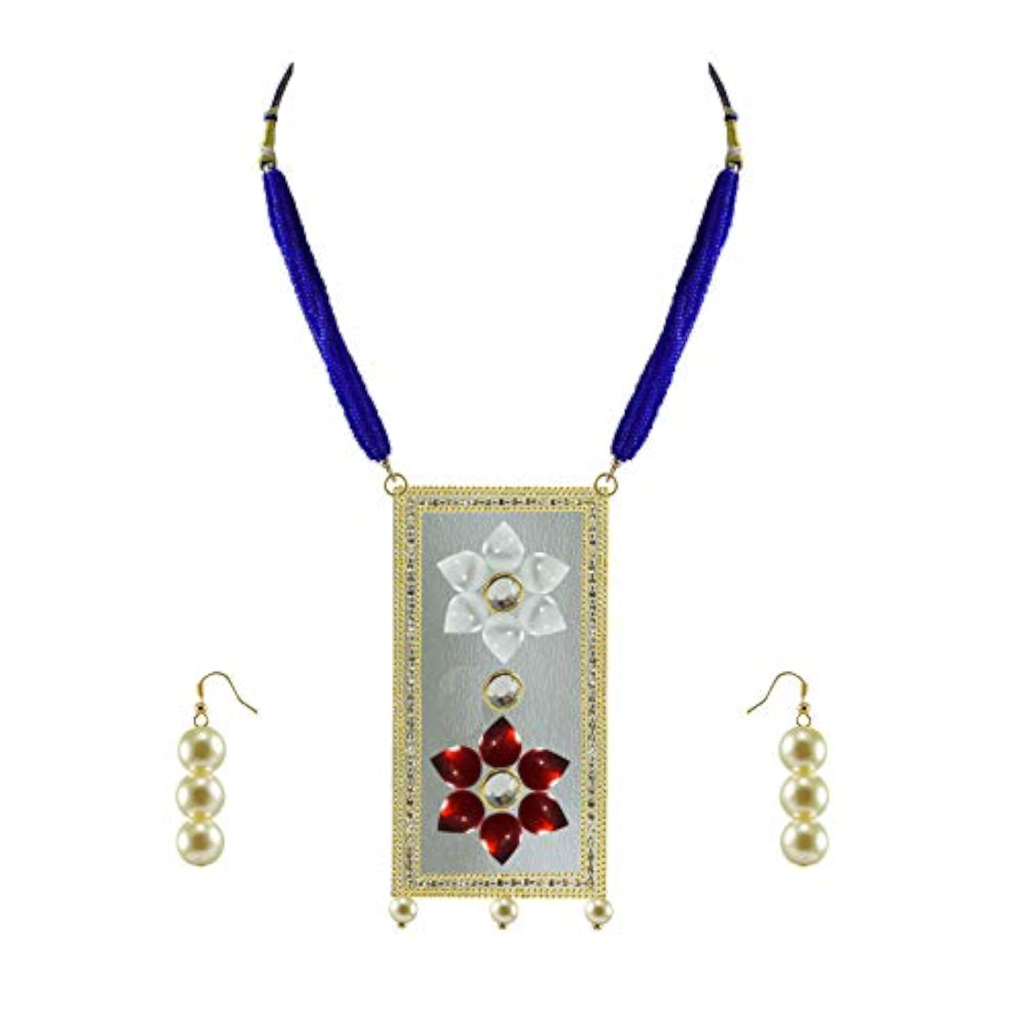 Women's Multicolor Solid Stone Plated Brass Pendant Set