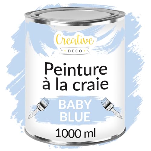 Creative Deco Peinture à la craie bleue pour meubles - 1000 ml - Sans ponçage - Mat lavable - Effet dégradé possible - Pour maison de campagne, vintage, découpage, rénovation