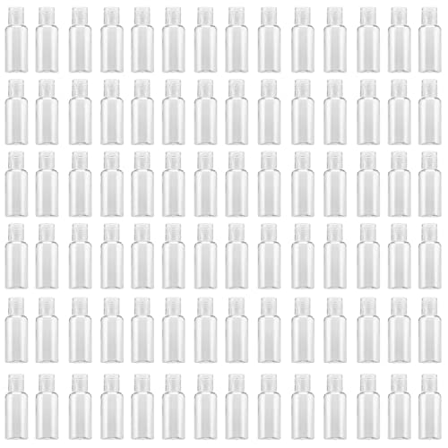 MOUYAT 110 Pack 1oz Clear Plastic Flip Cap Bottles, 30ml Empty Squeeze Travel Bottles with Flip Cap, Mini Refillable Travel Size Sample Containers for Lotion, Cream and Toiletries