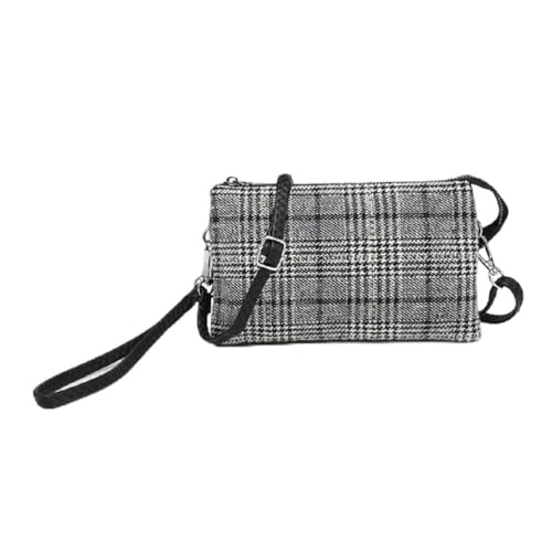 JEN & CO. Riley Plaid Black/White Crossbody Bag - Vegan Leather Trendy Wristlet Purse for Women, Pockets and Cardholders
