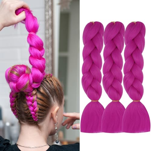Herina Orchid Pink Braiding Hair For Braids 24inch Jumbo Fake Braid Hair Extensions For Dutch Braid Or Match Color Bubble Braids(3pcs/pack)
