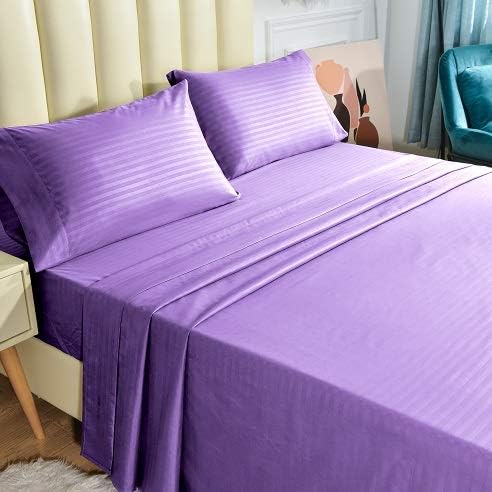 JÁCLER King 4 Piece Sheet Set- Microfiber Bedding - Bed Sheets - Extra Soft - Easy Fit - Breathable & Cooling Sheets - Comfy, Wrinkle, Fade - Stain Resistant– Stripe Lavender