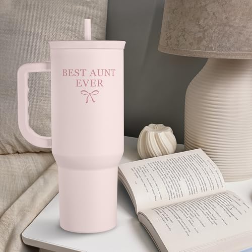Image of SANDJEST Gift for Aunt - Best Aunt Stainless Steel Tumbler with Handle, Travel Coffee Mug for Moms - Aunts Gifts for Birthday Christmas Mothers Day, 40oz