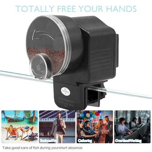 Futterautomat für Aquarium, 60ml Automatischer Fischfutterautomat mit Timer, Einstellbar Fische Fischfutterspender für Pellets & Streifen, für Aquarien Glasdicke von weniger als 3,5 cm