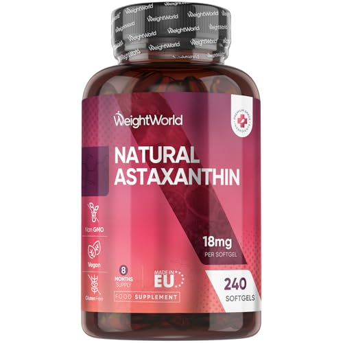 WeightWorld Natural Astaxanthin 18mg - 240 Softgels - 8 Months Supply - Vegan Astaxanthin Supplements - Sourced from Haematococcus Pluvialis Algae - Non-GMO & GMP-Approved - for Both Men & Women