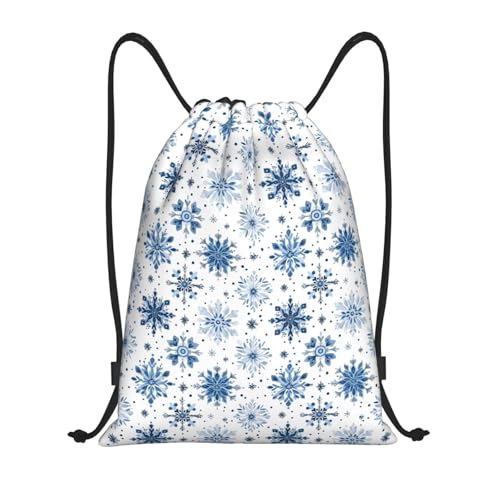 Drawstring Backpack - Blue Snowflakes Print Sports Gym Sackpack String Bag For Women Men, Lightweight Draw String Back Bag For Workout Travel