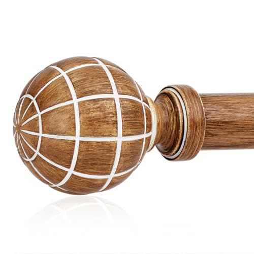 JRZOO Wood Curtain Rods for Windows 72 to 144 Inches (6-12ft), 1'' Diameter Heavy Duty Adjustable Rustic Farmhouse Drapery Pole with Boho Imitation Wooden Grain Decorative Finials, Size 30
