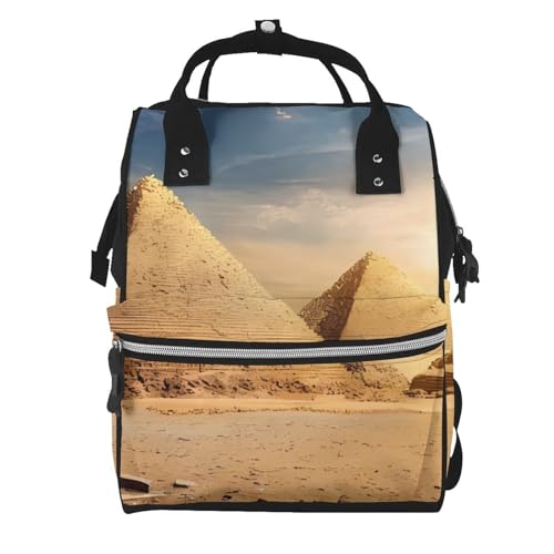 Sac à dos à langer imprimé pyramide égyptienne noir imperméable pour sorties avec bébé