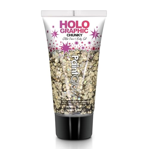 Chunky Cosmetic Glitter gels 50ml for face, Body & Hair from PaintGlow (Vegan) (Golden Girl)